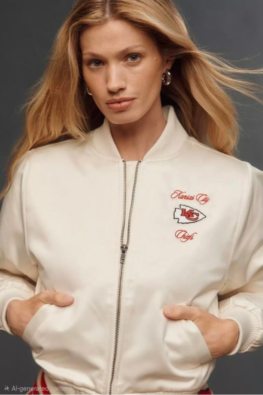 NWT Anthropologie Mitchell  & Ness KC Chiefs Bomber Jacket. Size S. Ret $188